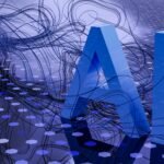 An abstract visualization of a glowing blue digital network representing the top industries benefiting from AI.